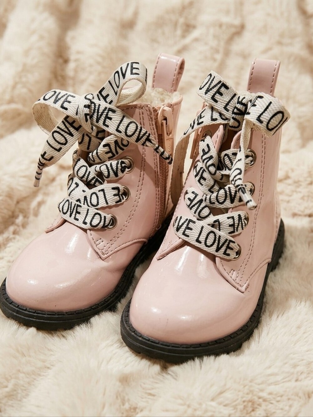 H&M Pink Patent Leather Combat Boots - Toddler Size 4.5 / 5 (EU 20/21)